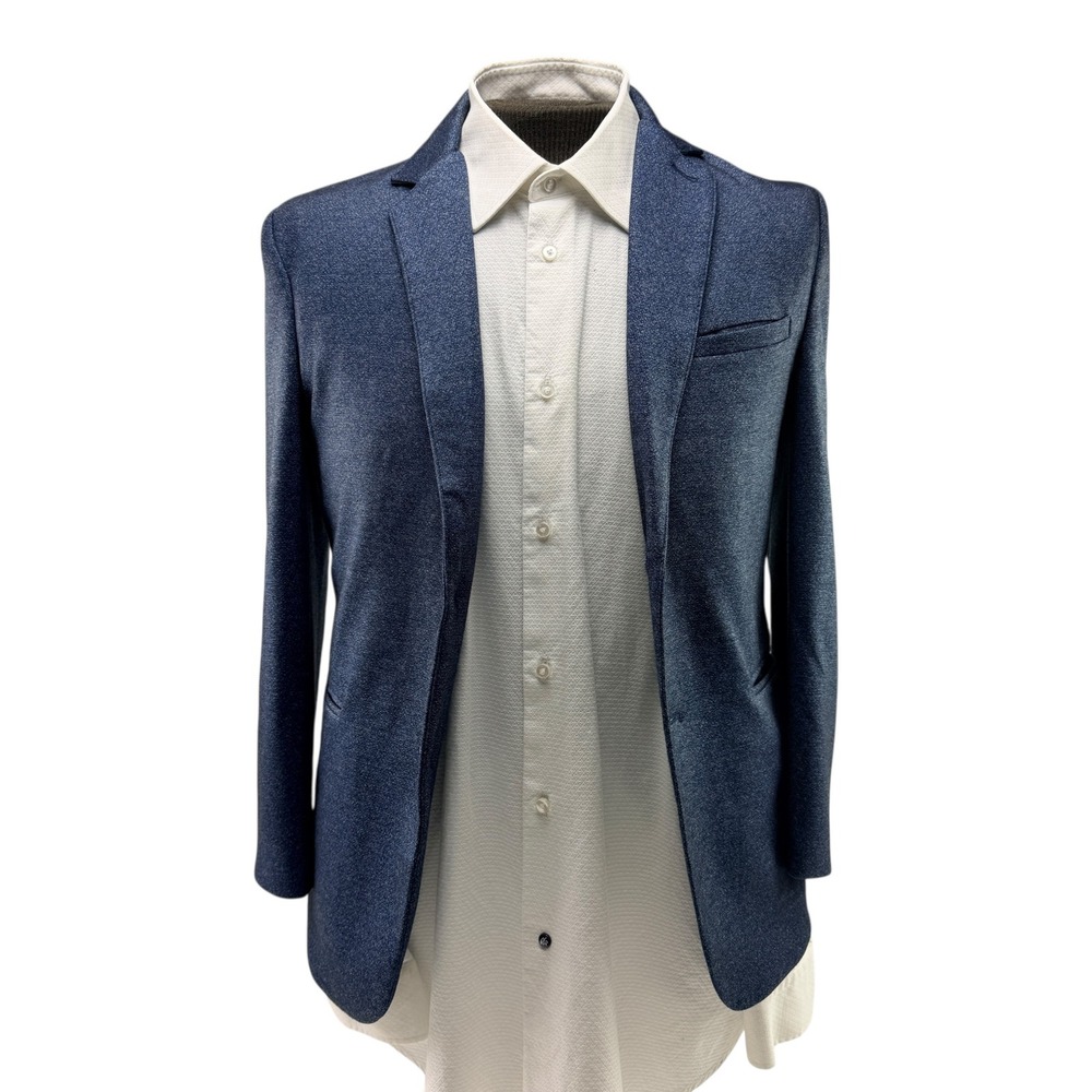Brooklyn Brigade Mens Modern Slim Fit Blazer Blue Melange Stretch Jacket XS 36‎